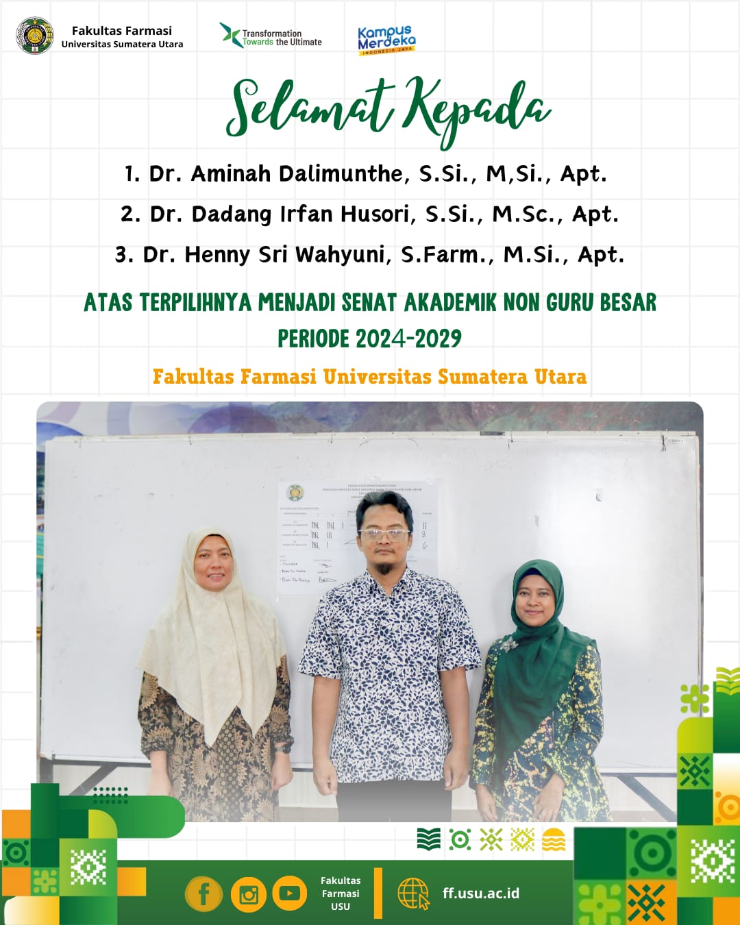 Pemilihan Anggota Senat Akademik Wakil Dosen Bukan Guru Besar Fakultas Farmasi Universitas Sumatera Utara Periode 2024-2029